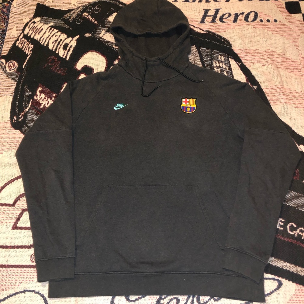 Nike Black FC Barcelona Pullover Hoodie with Teal Swoosh